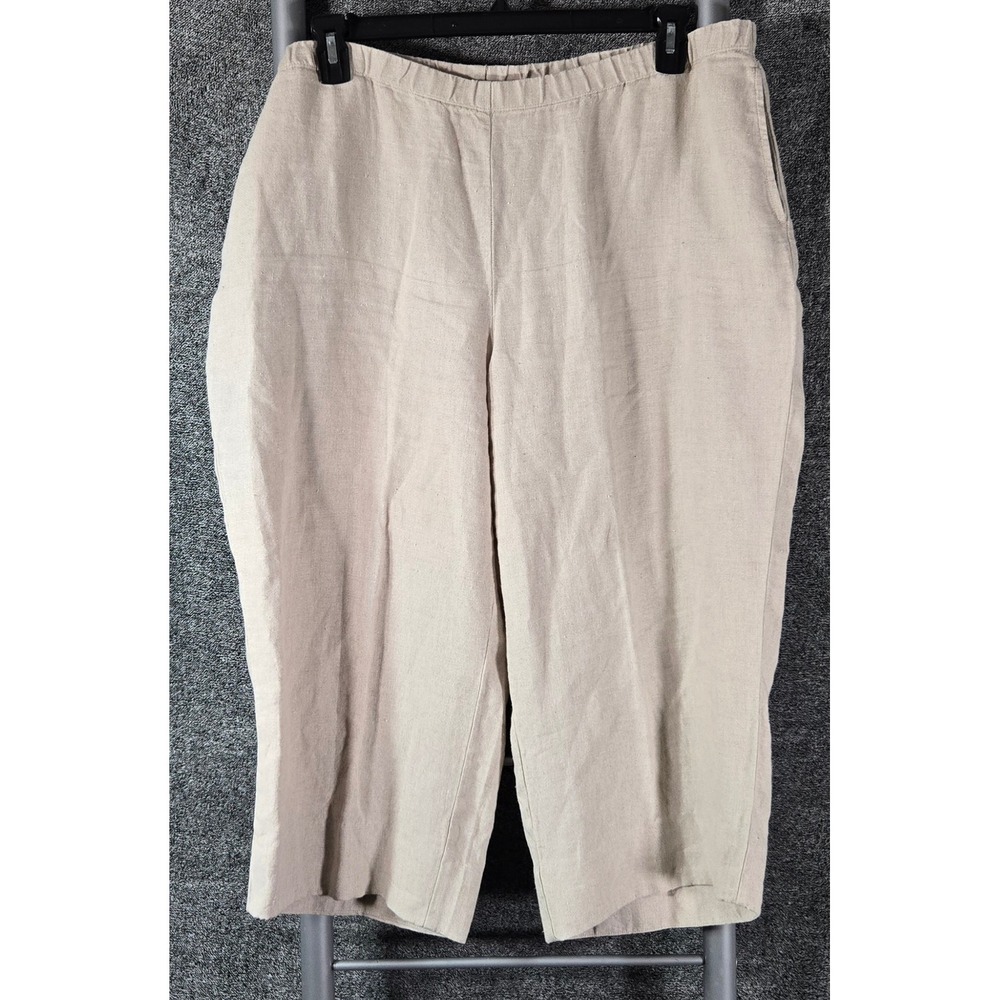 J. Jill XL Petite Oatmeal Beige 100% Linen Elastic Waist Crop Wide Leg Pants